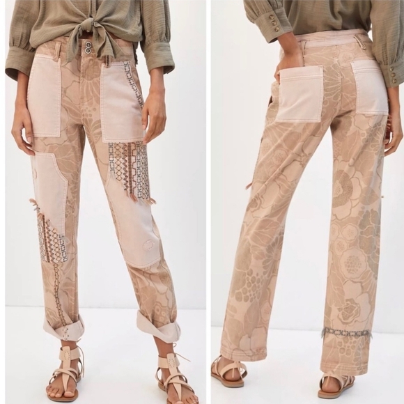 Anthropologie, New Pilcro The Camp Wanderer Pink Rose Patchwork Pants Size 28 - Picture 1 of 15